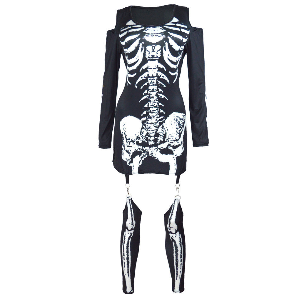 Kostium Szkielet Damski | Strój Halloween z Długim Rękawem na Imprezę