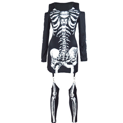 Kostium Szkielet Damski | Strój Halloween z Długim Rękawem na Imprezę