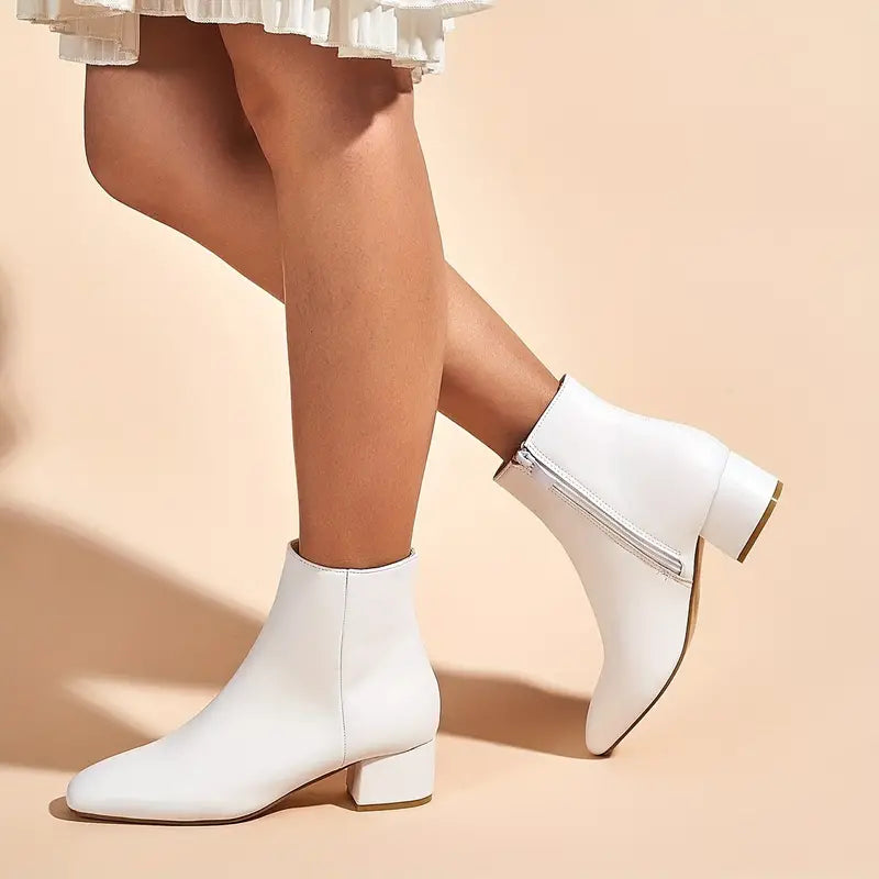 Damskie Zimowe Botki | Kwadratowy Nosek, Gruby Obcas