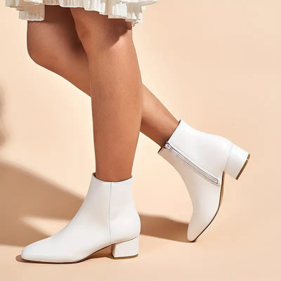 Damskie Zimowe Botki | Kwadratowy Nosek, Gruby Obcas