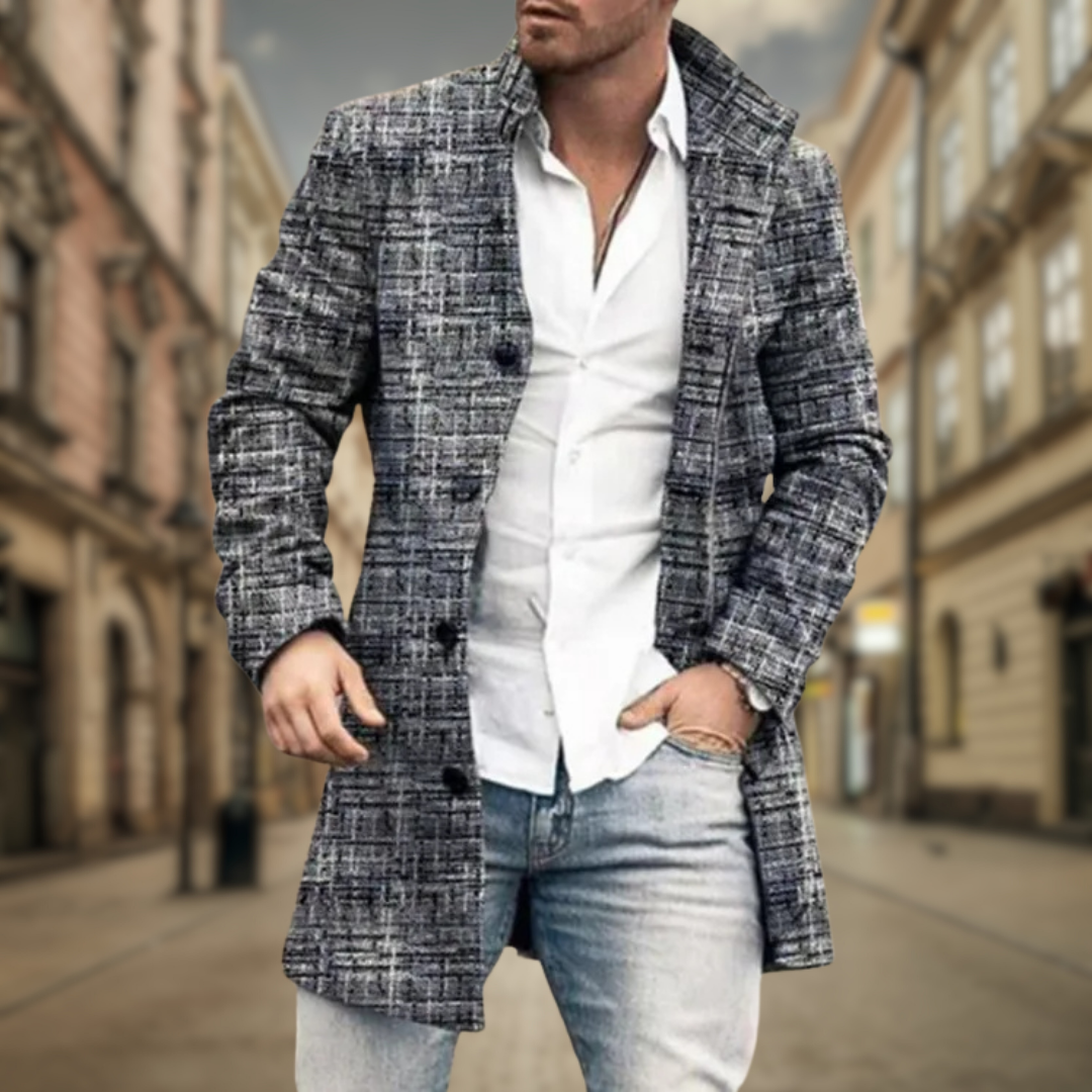 Elegancki Męski Płaszcz z Dopasowaniem | Ciepły Długi Płaszcz