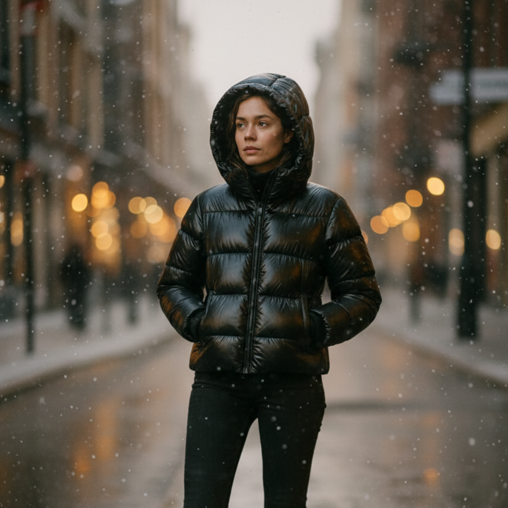 Damska Kurtka Pikowana | Kaptur Ciepły Krój