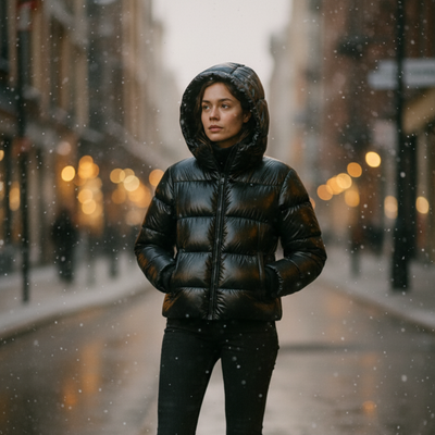 Damska Kurtka Pikowana | Kaptur Ciepły Krój