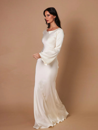 Elegancka Długa Sukienka z Rękawem | Zwiewna Sukienka Wieczorowa