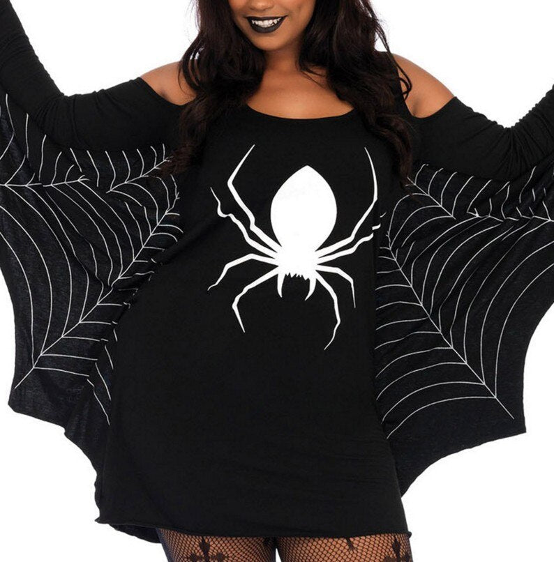 Sukienka Mini w Ciemną Pajęczynę na Halloween | Gotycka Stylizacja