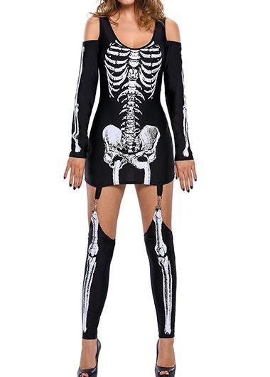 Kostium Szkielet Damski | Strój Halloween z Długim Rękawem na Imprezę