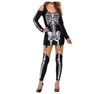 Kostium Szkielet Damski | Strój Halloween z Długim Rękawem na Imprezę