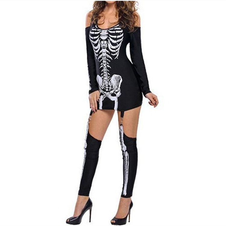 Kostium Szkielet Damski | Strój Halloween z Długim Rękawem na Imprezę