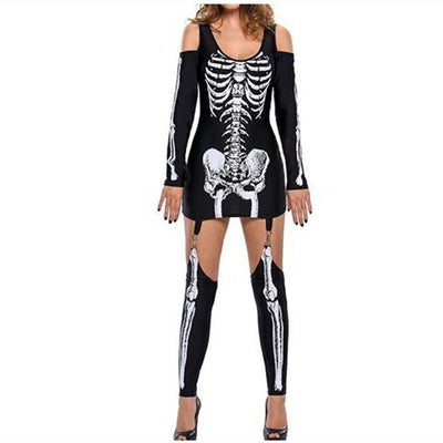 Kostium Szkielet Damski | Strój Halloween z Długim Rękawem na Imprezę