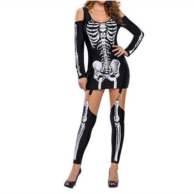 Kostium Szkielet Damski | Strój Halloween z Długim Rękawem na Imprezę