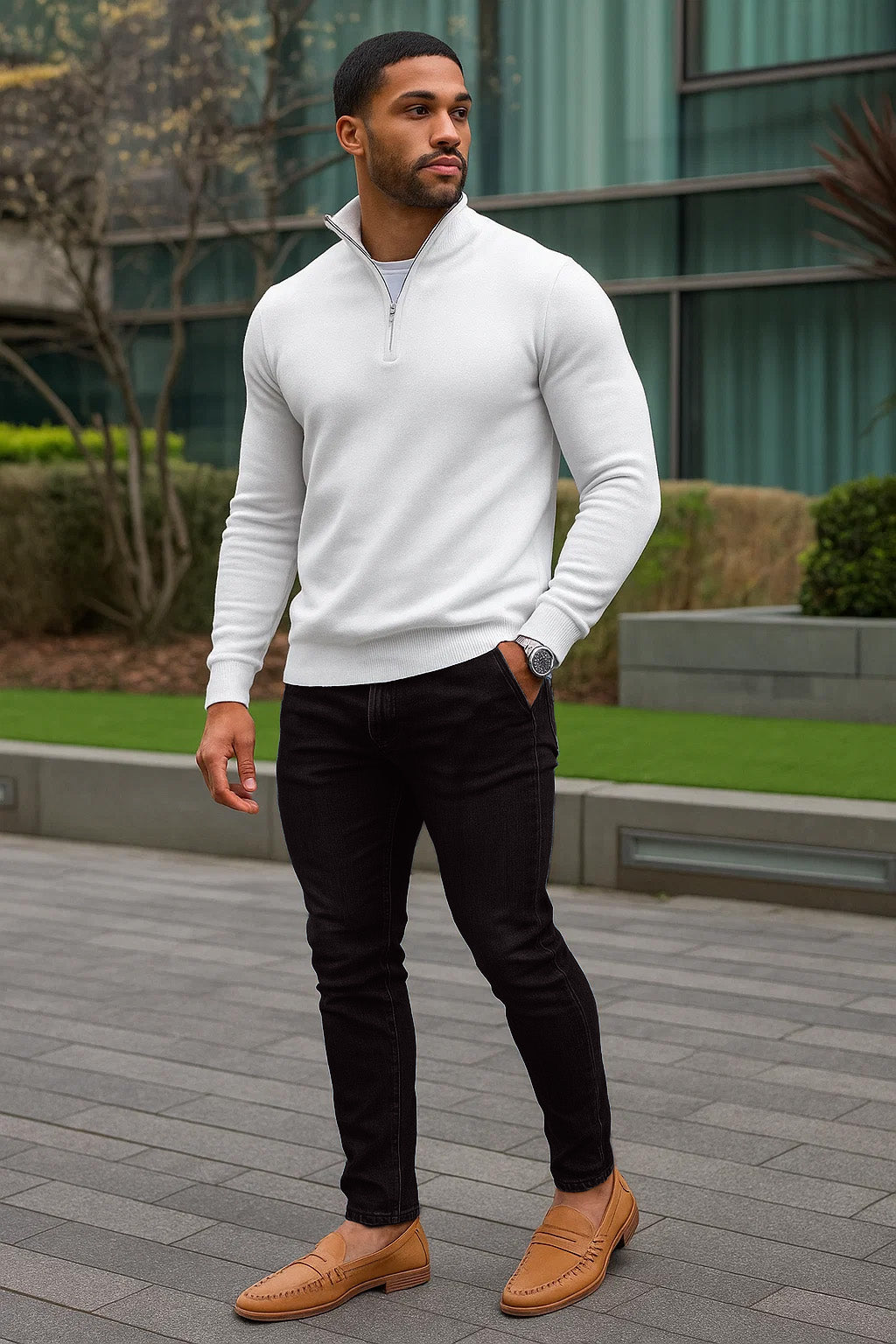 Sweter z Półzamkiem | Blake – Biały