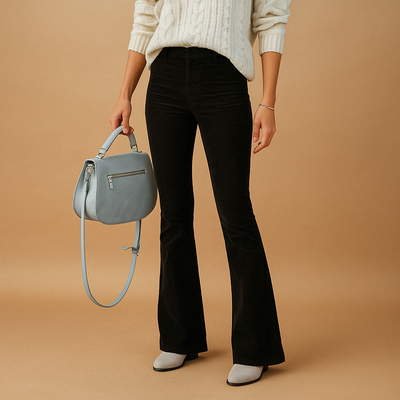 Damskie Rozszerzane Spodnie Sztruksowe | Retro z Wysokim Stanem