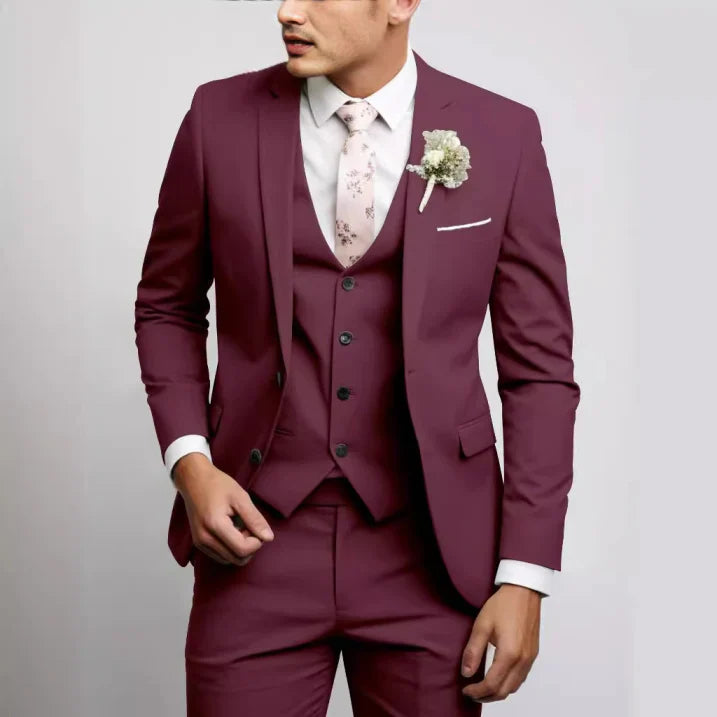 Męski Garnitur 3-Częściowy na Wesele | Elegancki Slim Fit