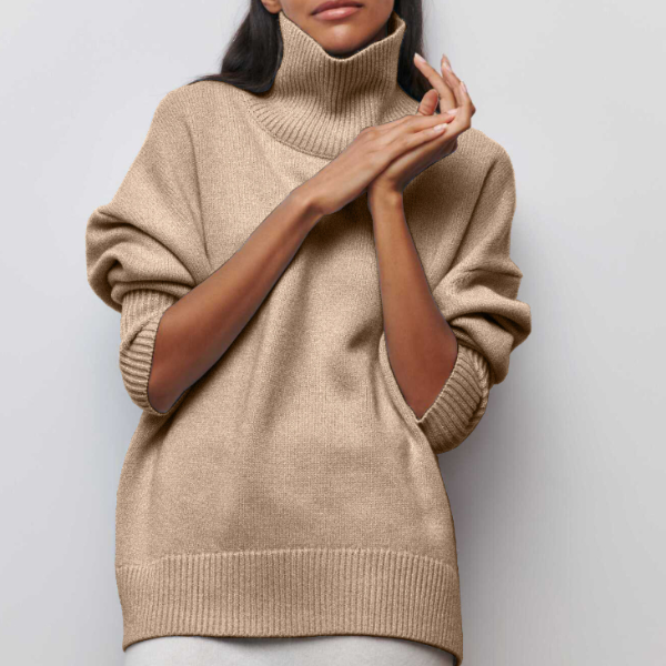 Damski sweter oversize z golfem – jesień/zima – błękitny