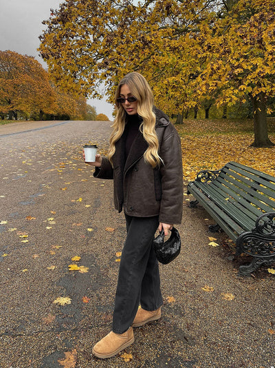 Kurtka Damska | Imitacja Skóry Ciepły Krój