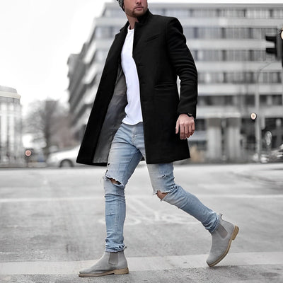 Męski Klasyczny Płaszcz Trenczowy | Elegancki Kołnierz