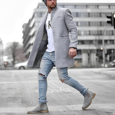 Męski Klasyczny Płaszcz Trenczowy | Elegancki Kołnierz