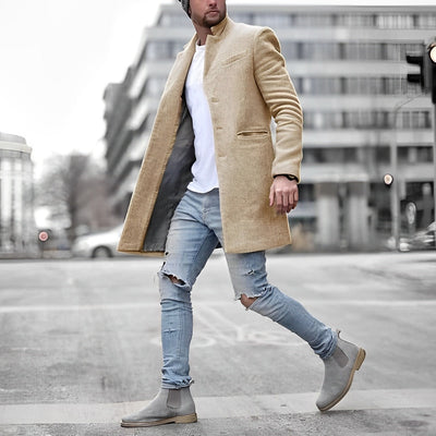 Męski Klasyczny Płaszcz Trenczowy | Elegancki Kołnierz