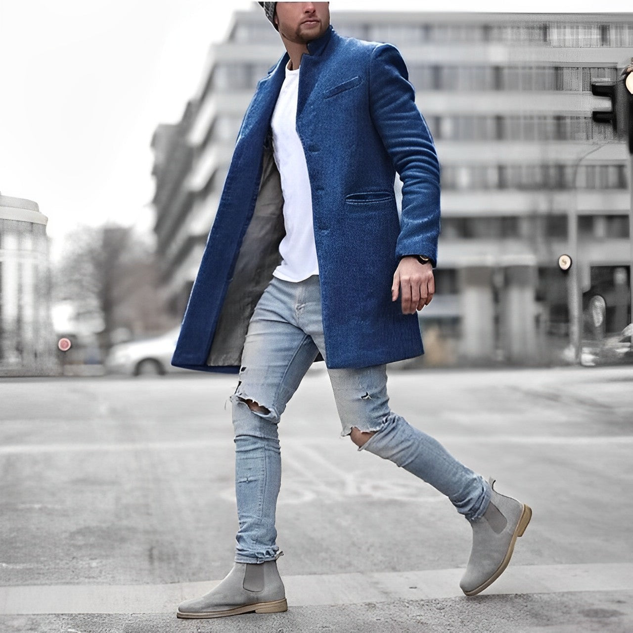 Męski Klasyczny Płaszcz Trenczowy | Elegancki Kołnierz