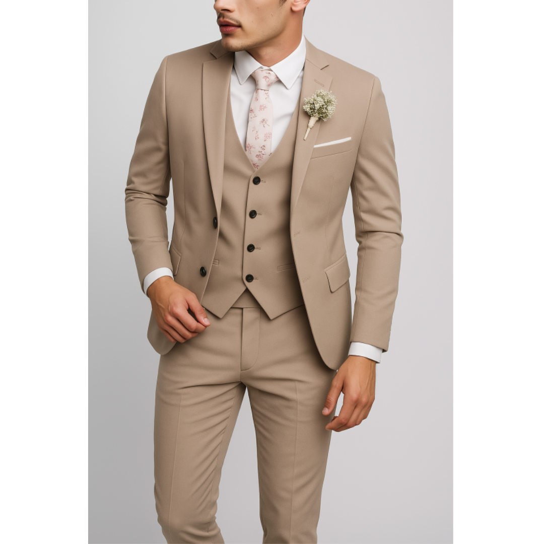 Męski Garnitur 3-Częściowy na Wesele | Elegancki Slim Fit