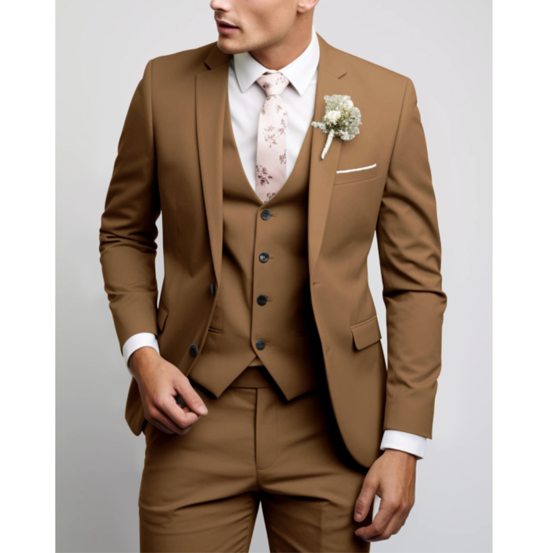 Męski Garnitur 3-Częściowy | Elegancki Slim Fit Garnitur Ślubny