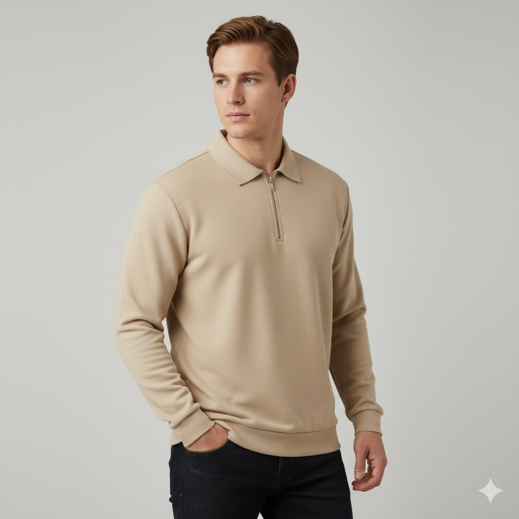Męski Sweter z Ćwierć Zamkiem | Ciepły Geometryczny Golf