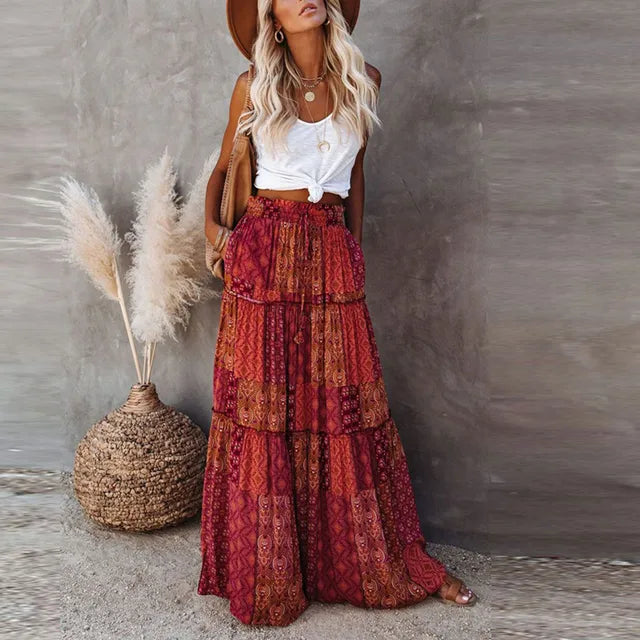 Damska Spódnica Boho Maxi | Kolorowa Spódnica Patchwork