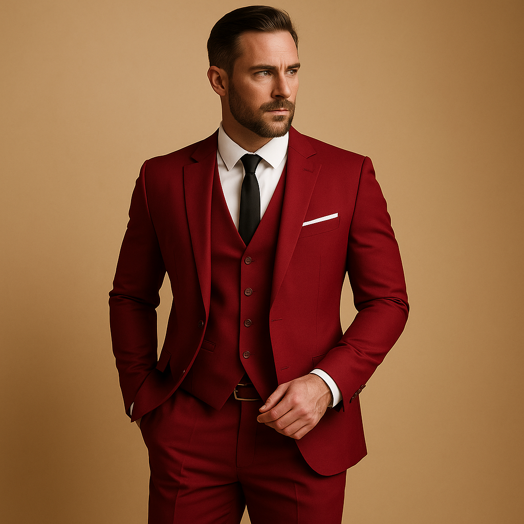 Garnitur Męski Slim Fit Trzyczęściowy | Marynarka Spodnie