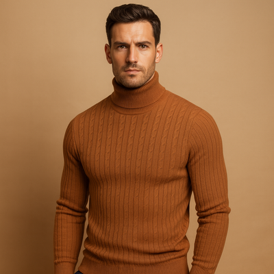 Sweter Męski | Dziany Golfowy Krój