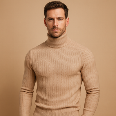 Sweter Męski | Dziany Golfowy Krój