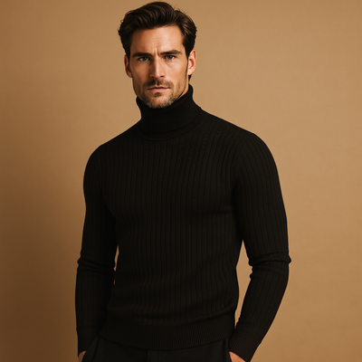 Sweter Męski | Dziany Golfowy Krój