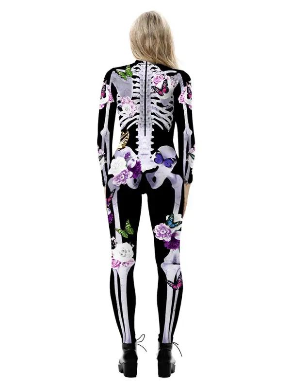 Damski Strój Halloween w Kwiaty i Szkielet | Stylowy & Straszny Kostium