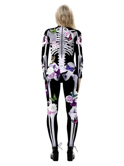 Damski Strój Halloween w Kwiaty i Szkielet | Stylowy & Straszny Kostium