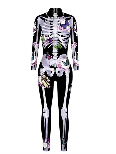 Damski Strój Halloween w Kwiaty i Szkielet | Stylowy & Straszny Kostium