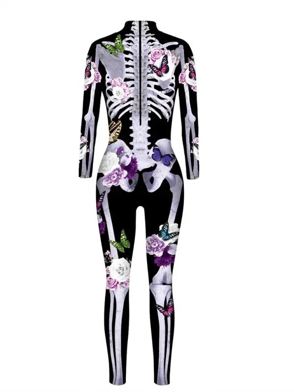 Damski Strój Halloween w Kwiaty i Szkielet | Stylowy & Straszny Kostium