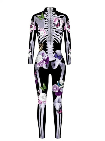 Damski Strój Halloween w Kwiaty i Szkielet | Stylowy & Straszny Kostium