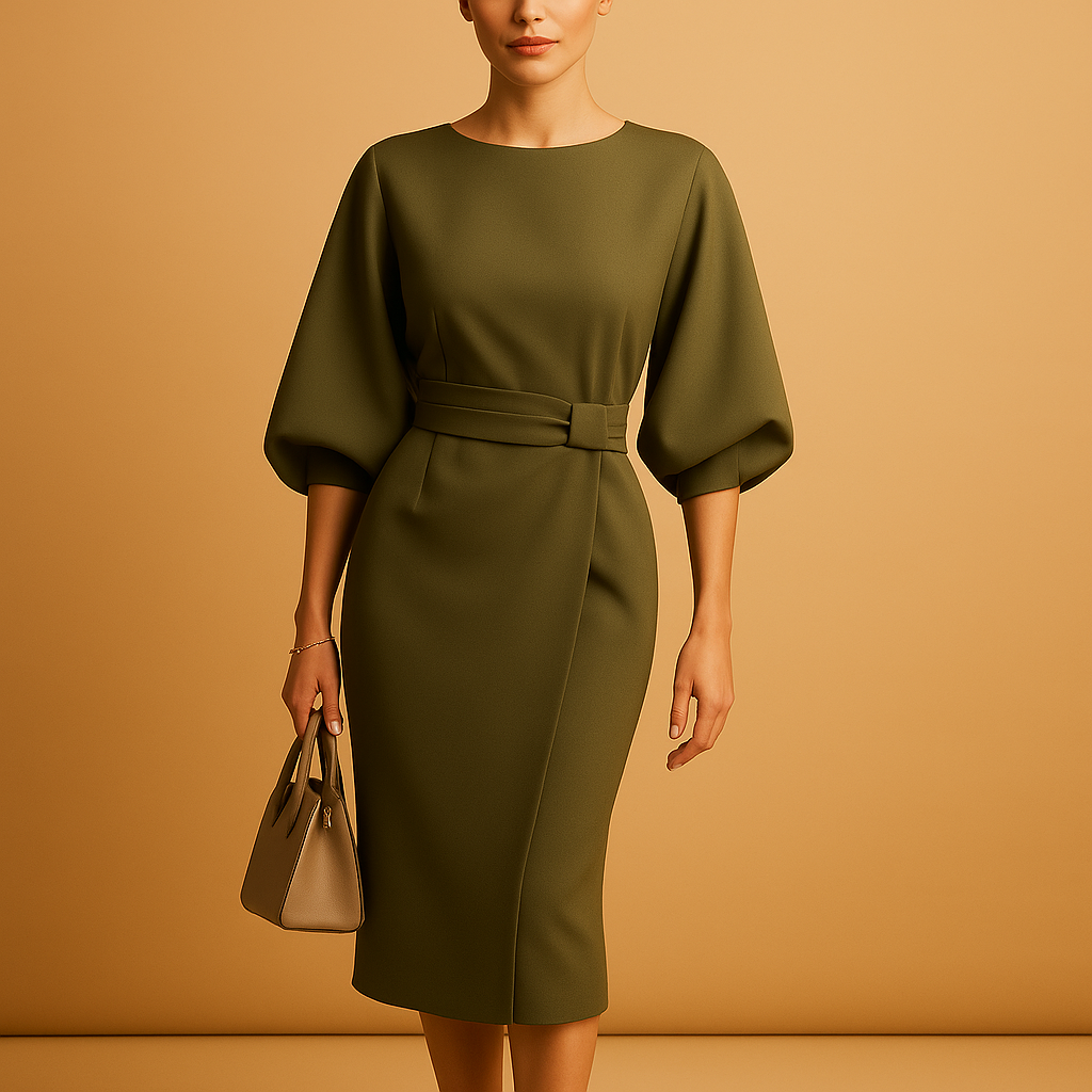 Elegancka Sukienka Midi Dla Kobiet z Paskiem | Rozkloszowany Krój