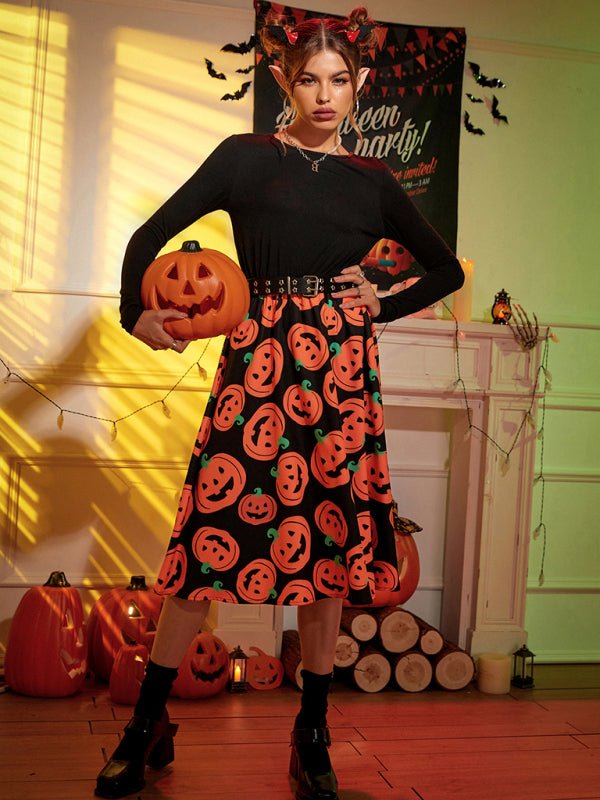 Sukienka Damska z Dynią na Halloween | Strój Midi