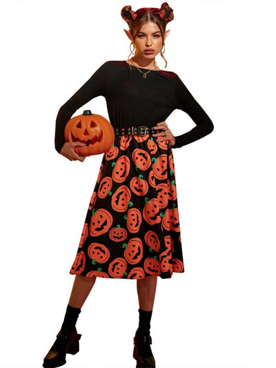 Sukienka Damska z Dynią na Halloween | Strój Midi