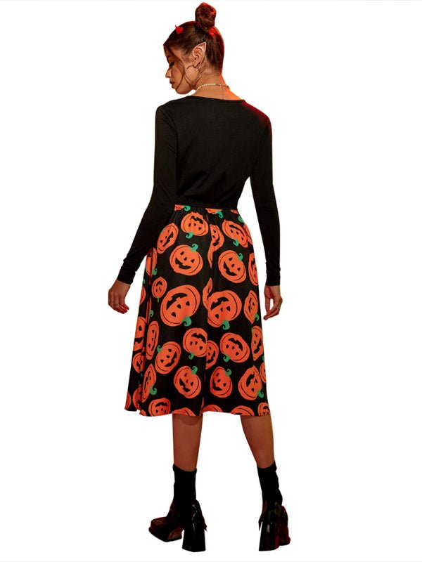 Sukienka Damska z Dynią na Halloween | Strój Midi